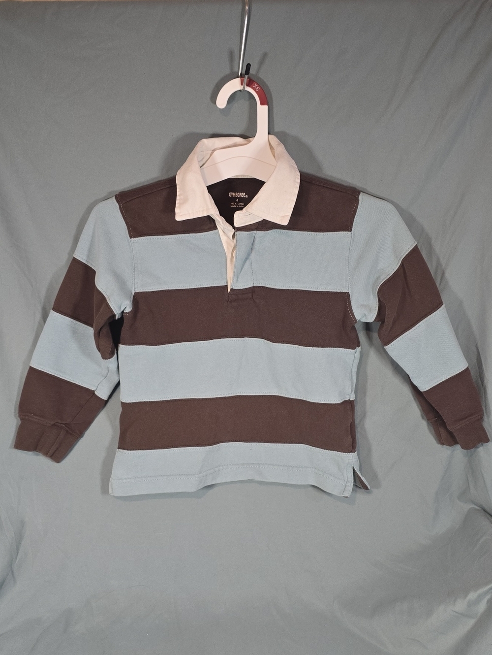Gymboree Light Blue & Brown Striped Rugby Polo